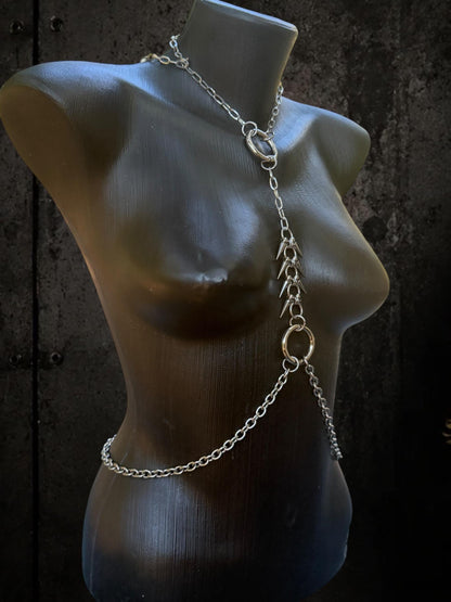 Gold or Silver Spine Body Chain, Stainless Steel Chest Harness Spiked Harness