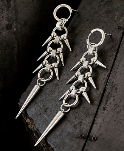 Gothic Spike Dangle Earrings, Stainless Steel Industrial Punk Jewellery, 11cm Long Drops