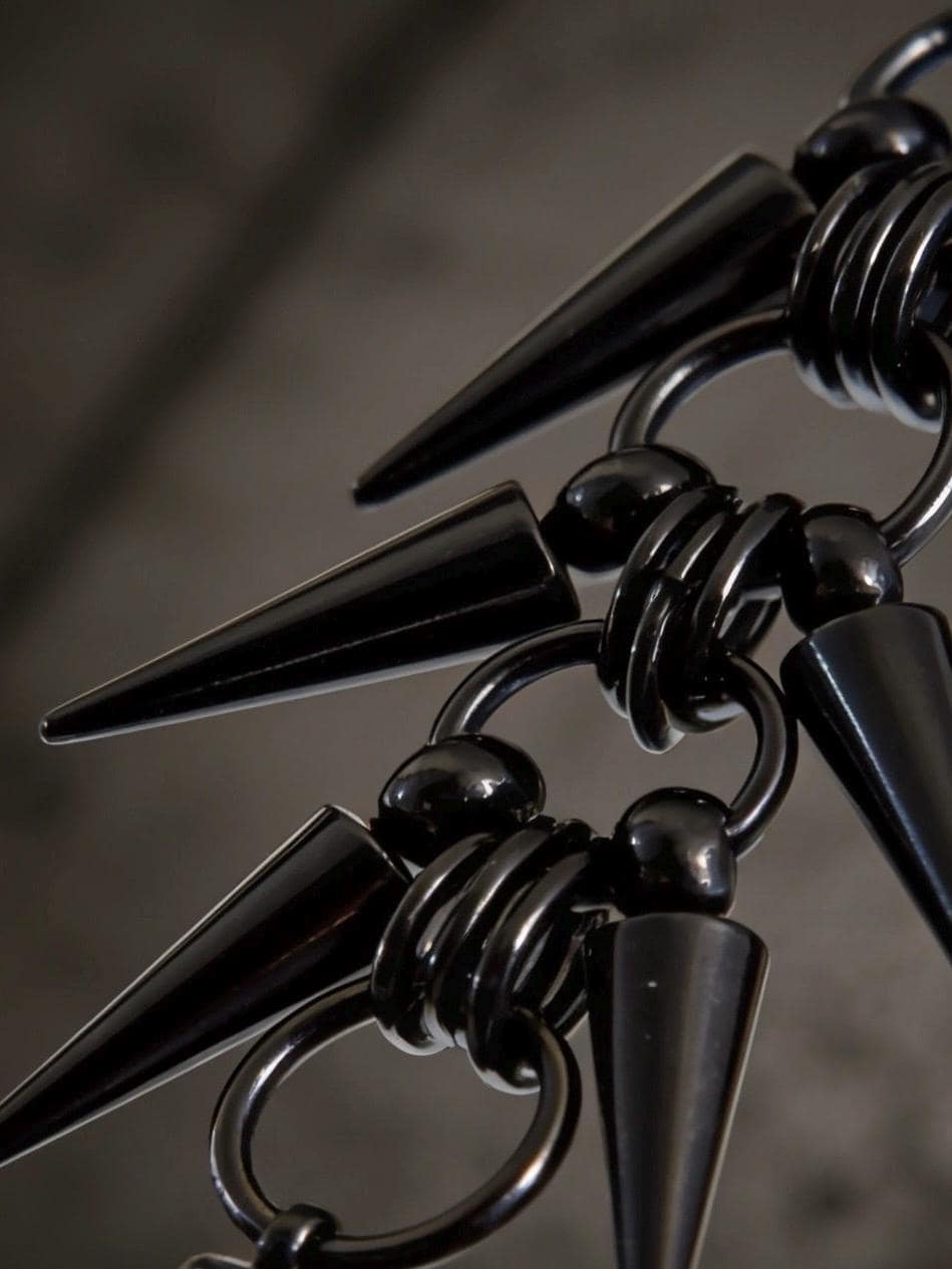 Black Stainless Steel Spike Dangle Earrings – Spine Design - Gothic Industrial Punk Jewellery (10cm)
