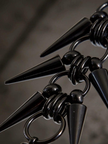 Black Stainless Steel Spike Dangle Earrings – Spine Design - Gothic Industrial Punk Jewellery (10cm)