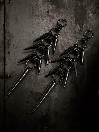 Black Stainless Steel Spike Dangle Earrings – Spine Design - Gothic Industrial Punk Jewellery (10cm)