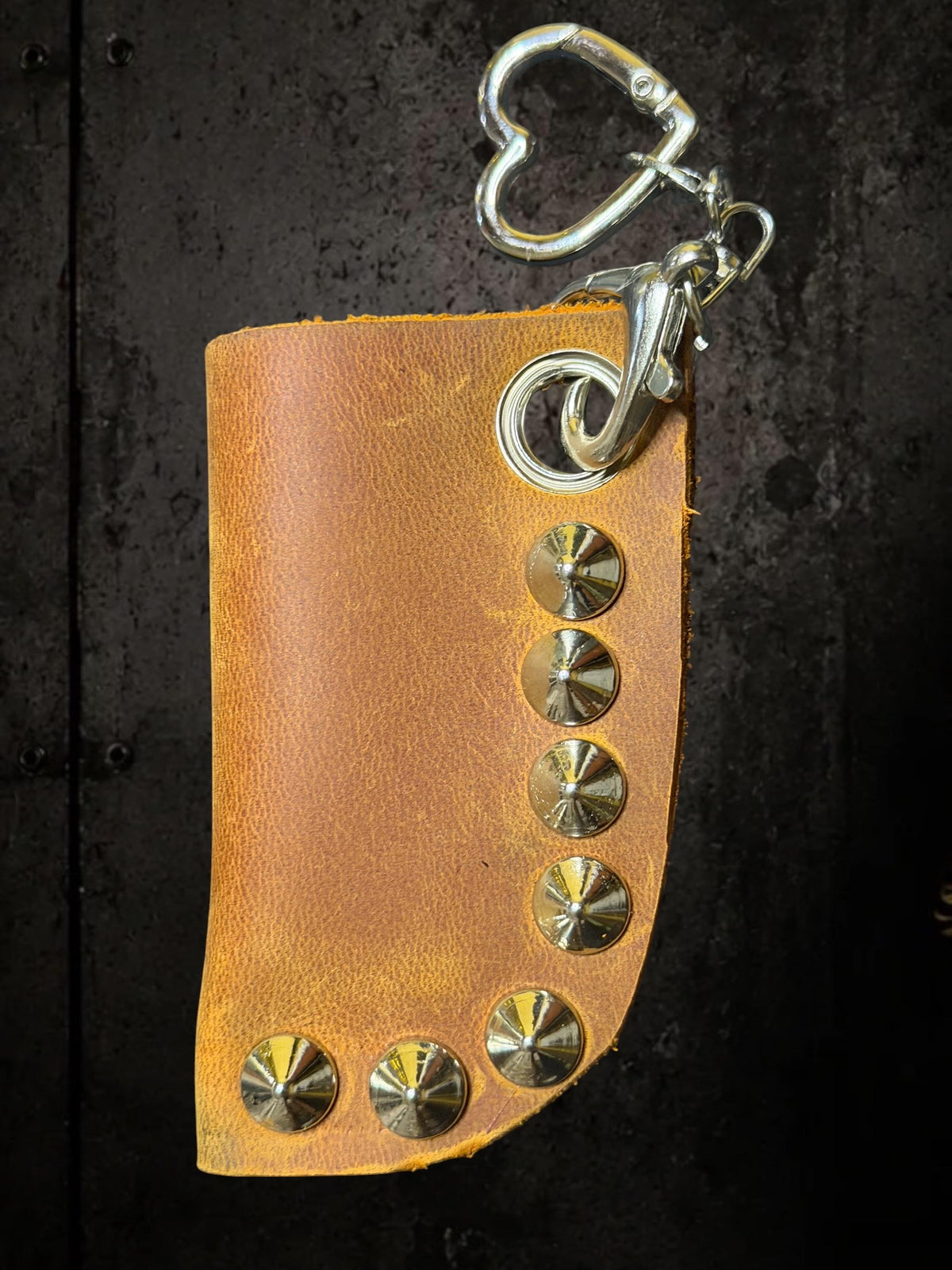 Leather lighter holder, Lipstick sleeve with belt clip, Genuine hide and stainless steel cones in camel brown