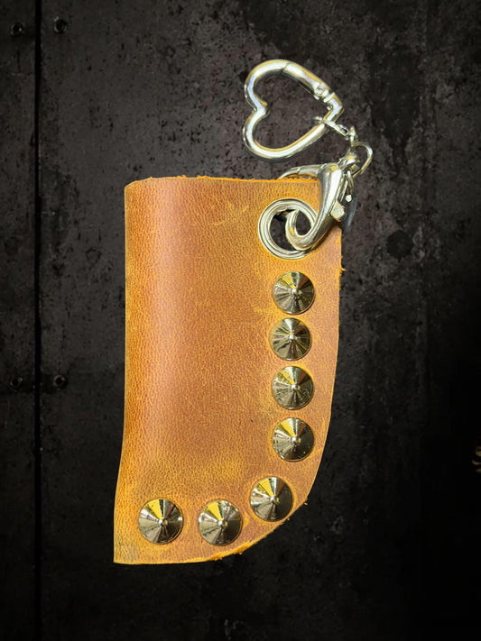 Leather lighter holder, Lipstick sleeve with belt clip, Genuine hide and stainless steel cones in camel brown
