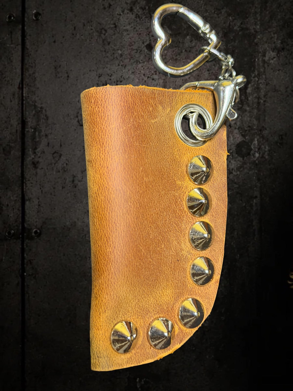 Leather lighter holder, Lipstick sleeve with belt clip, Genuine hide and stainless steel cones in camel brown