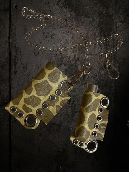 Giraffe Print Lighter Holder – Reinforced Synthetic Leather Case with Detachable Chain, Alternative Keychain Bag Charm