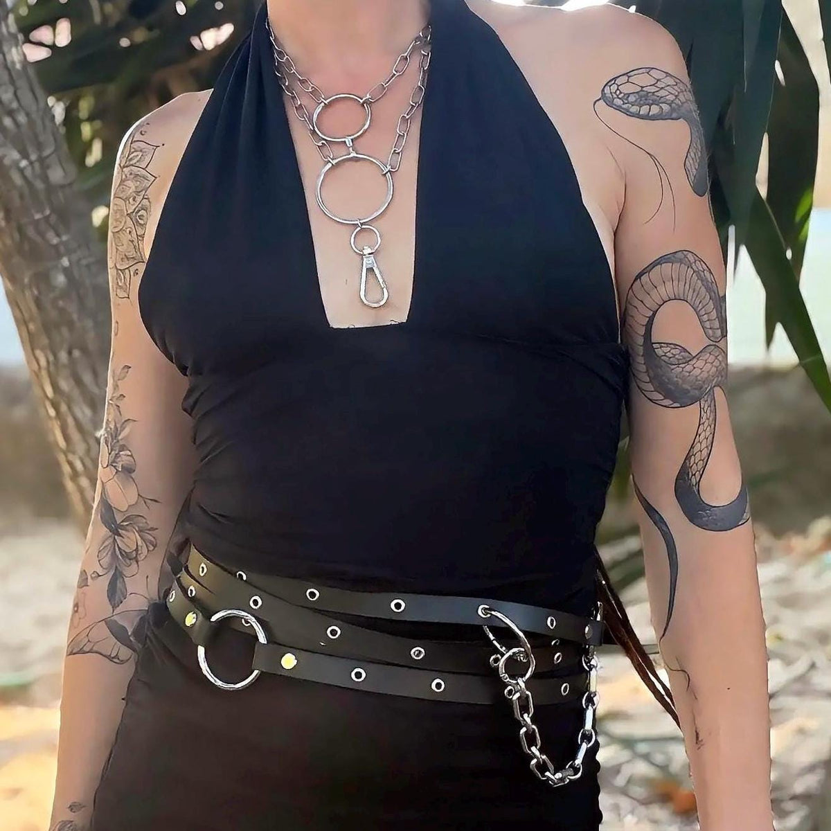 Convertible Harness, Waist Belt & Garter - Iris Modular Leather Choker Belt - Multiway Body Accessory