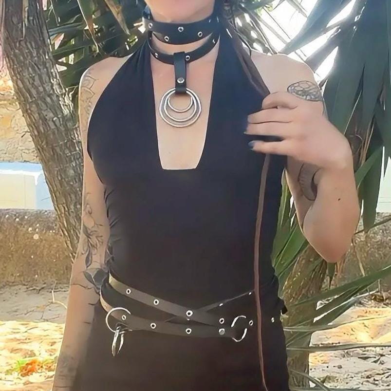 Convertible Harness, Waist Belt & Garter - Iris Modular Leather Choker Belt - Multiway Body Accessory