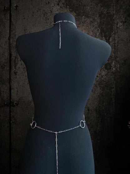 Moon body chain harness, Symbol Jewelry for Gothic Festivals, Alternative Fashion with Layered Metal