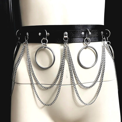 Gothic Chain Belt, Upcycled Faux Leather, Stainless Steel O-Rings