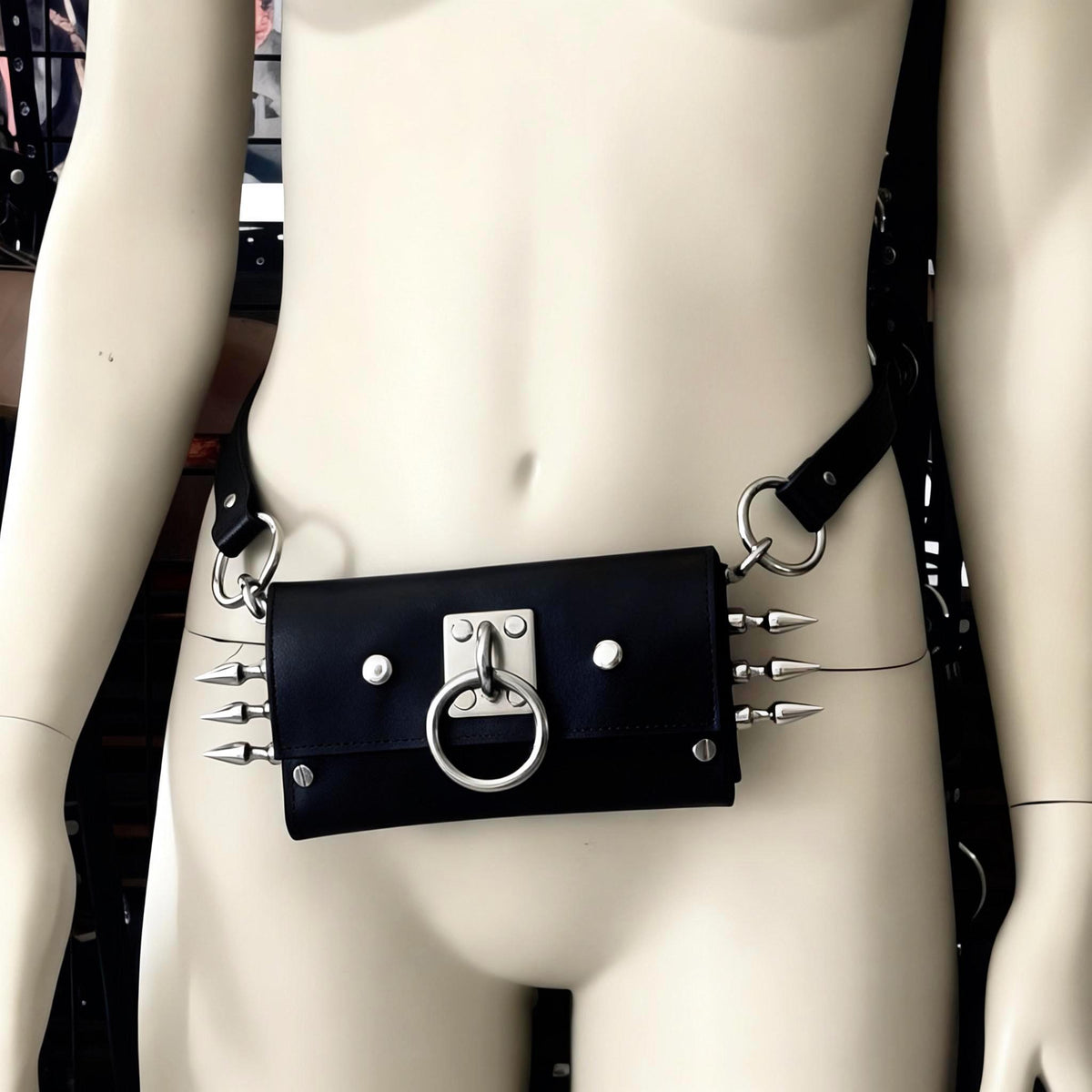 Spiked Italian Leather Utility Bag | Phone Purse, Handmade Shoulder Bag