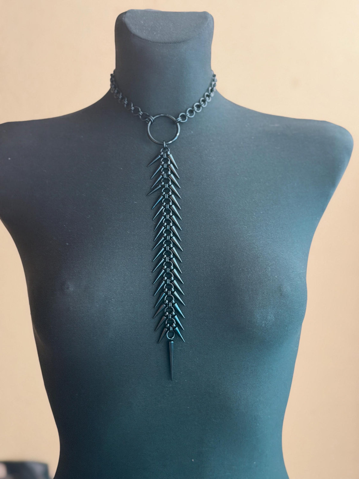 Spine Necklace, Handmade Stainless Steel, Cyberpunk Darkwear Accessory, Silver Gold or Black Finish