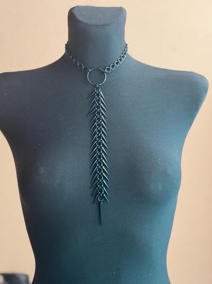 Spine Necklace, Handmade Stainless Steel, Cyberpunk Darkwear Accessory, Silver Gold or Black Finish