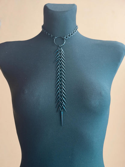 Spine Necklace, Handmade Stainless Steel, Cyberpunk Darkwear Accessory, Silver Gold or Black Finish