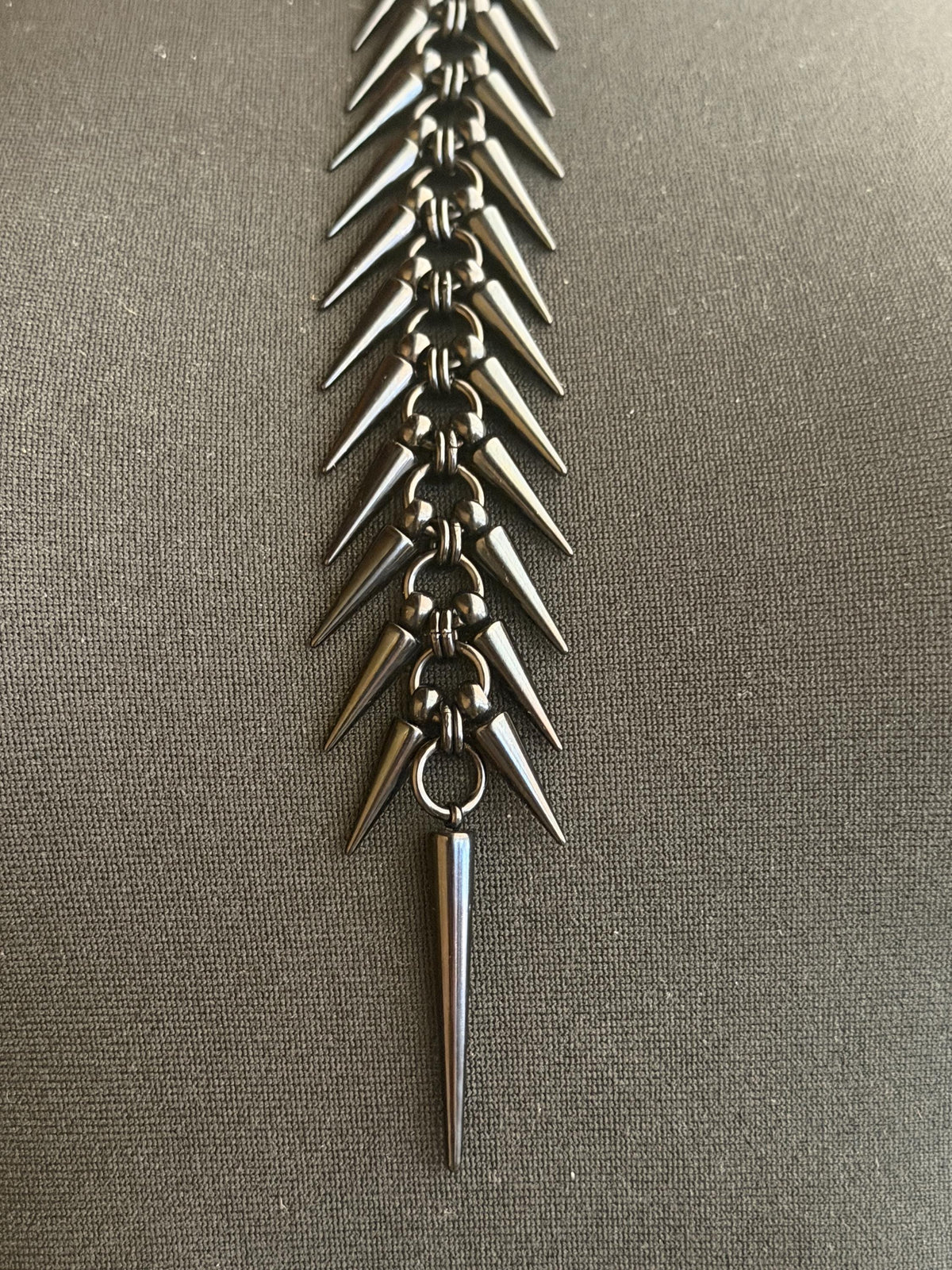 Spine Necklace, Handmade Stainless Steel, Cyberpunk Darkwear Accessory, Silver Gold or Black Finish