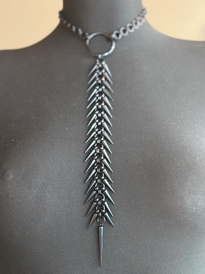 Spine Necklace, Handmade Stainless Steel, Cyberpunk Darkwear Accessory, Silver Gold or Black Finish