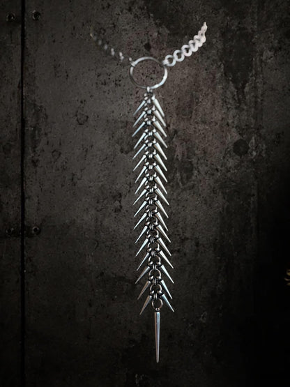 Spine Necklace, Handmade Stainless Steel, Cyberpunk Darkwear Accessory, Silver Gold or Black Finish