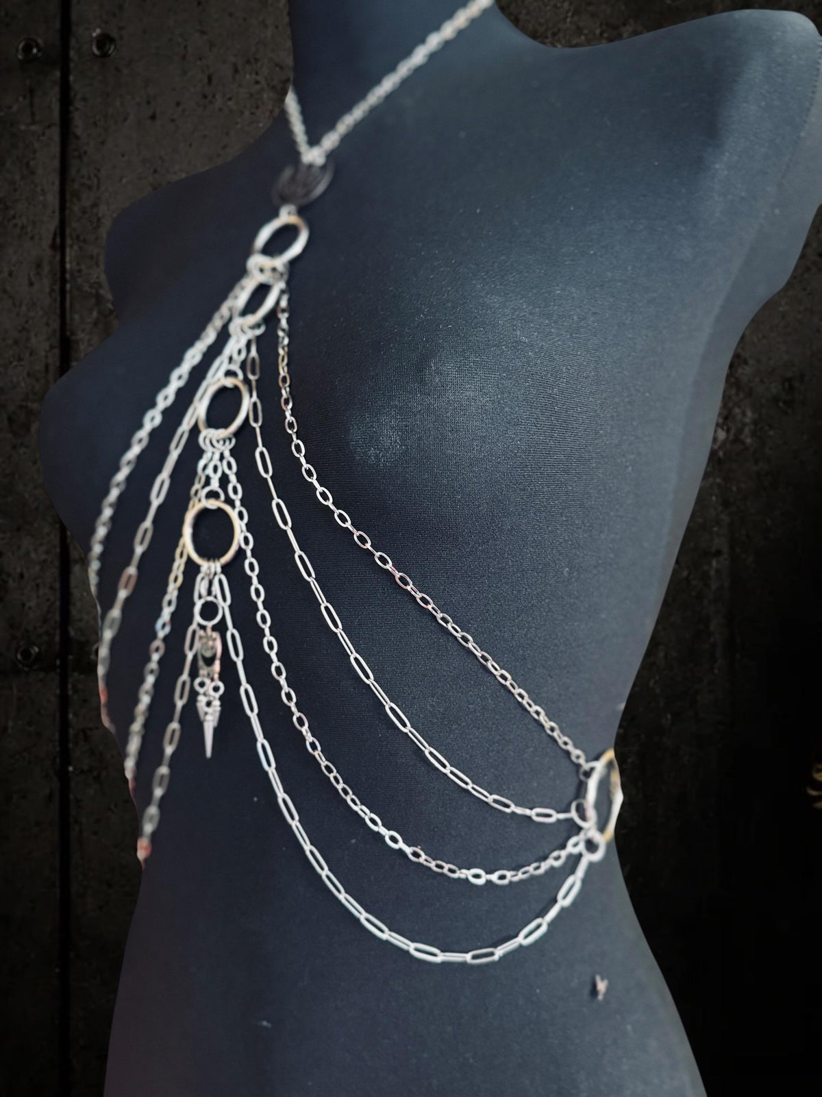 Moon Lotus Flower Body Chain | Stainless Steel Celestial Chest Harness Necklace