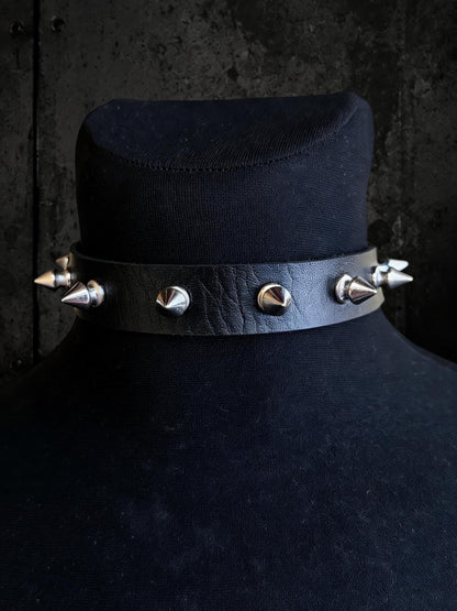 Spiked Leather Choker, Black Punk Collar, Stainless Steel Hardware, Classic Spikes or Studs