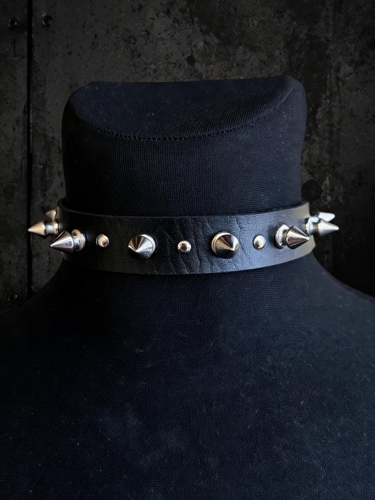 Spiked Leather Choker, Black Punk Collar, Stainless Steel Hardware, Classic Spikes or Studs