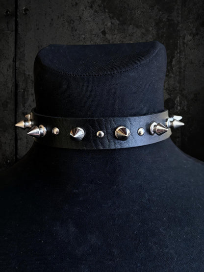 Spiked Leather Choker, Black Punk Collar, Stainless Steel Hardware, Classic Spikes or Studs