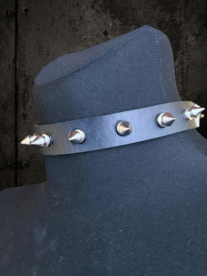 Spiked Leather Choker, Black Punk Collar, Stainless Steel Hardware, Classic Spikes or Studs
