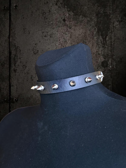 Spiked Leather Choker, Black Punk Collar, Stainless Steel Hardware, Classic Spikes or Studs
