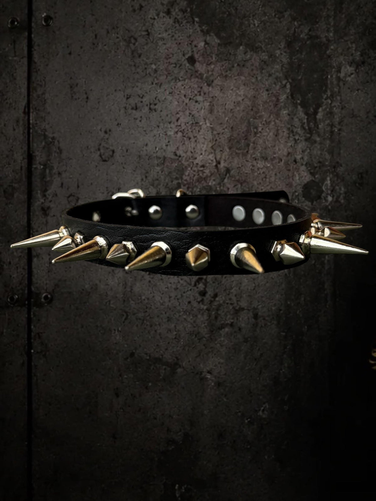 Black Spiked Choker, Genuine Leather Punk Accessory, Asymmetric Metal Hardware