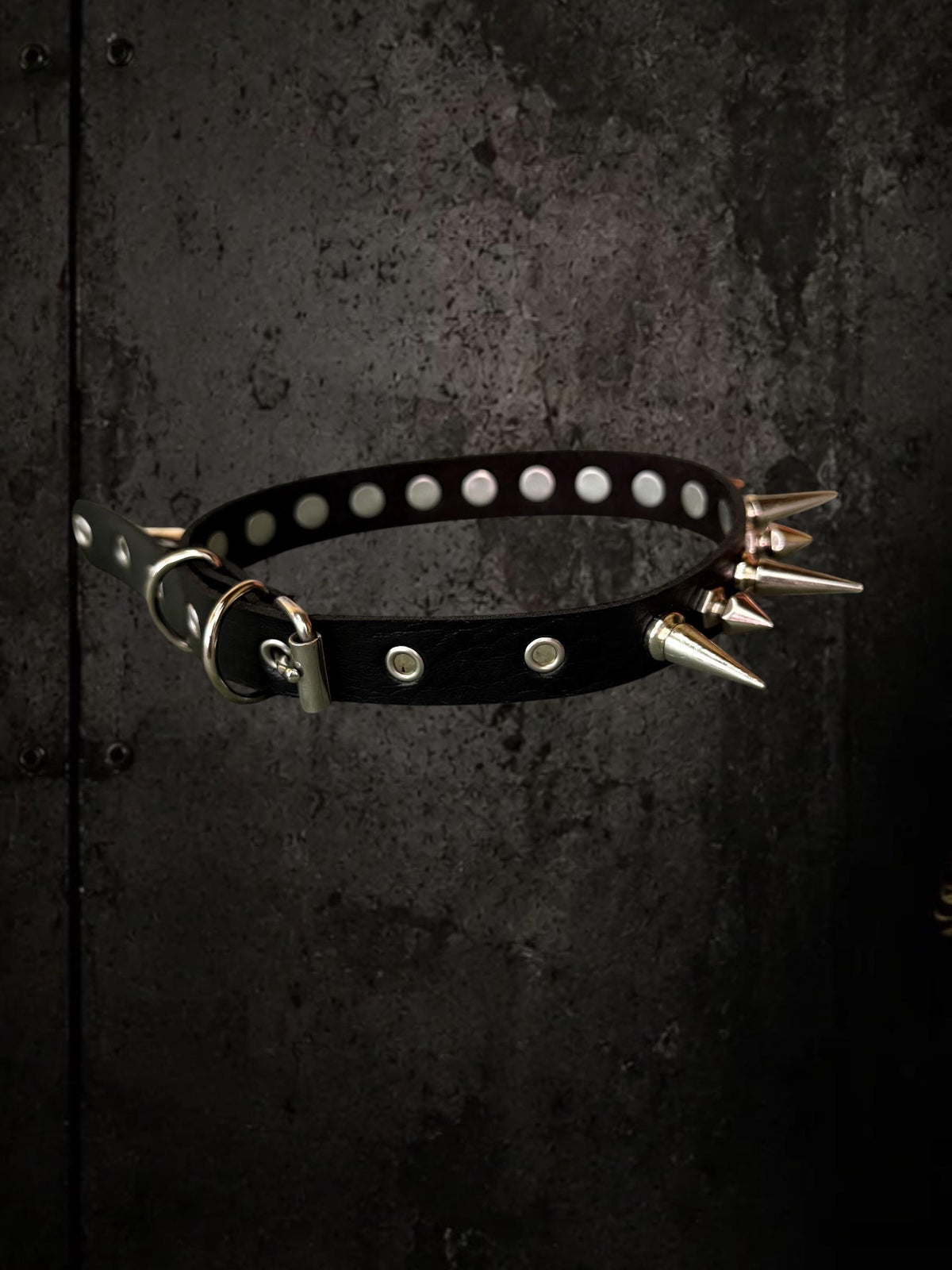 Black Spiked Choker, Genuine Leather Punk Accessory, Asymmetric Metal Hardware