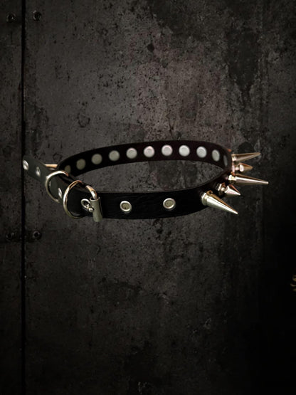 Black Spiked Choker, Genuine Leather Punk Accessory, Asymmetric Metal Hardware