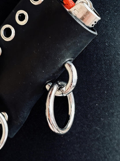 Leather lighter holder keychain, Handmade O-Ring Bag Charm with Long Chain, Gothic accessories