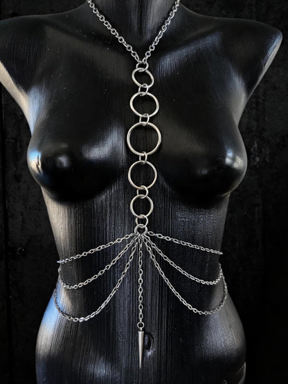 O-Ring Body Chain, Stainless Steel Waist Harness with Spike Pendant