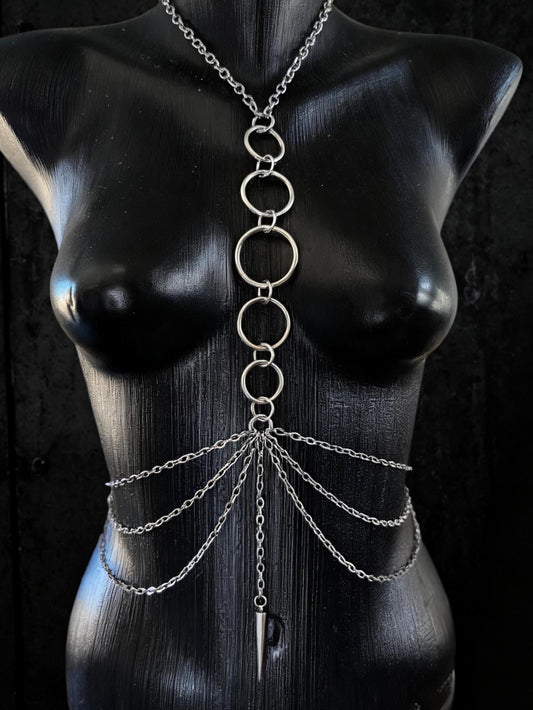 O-Ring Body Chain, Stainless Steel Waist Harness with Spike Pendant