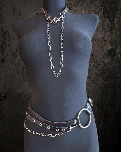 Leather Chain Waist Belt, Modular Asymmetric Fashion, Detachable O-Rings with Stainless Steel Hardware