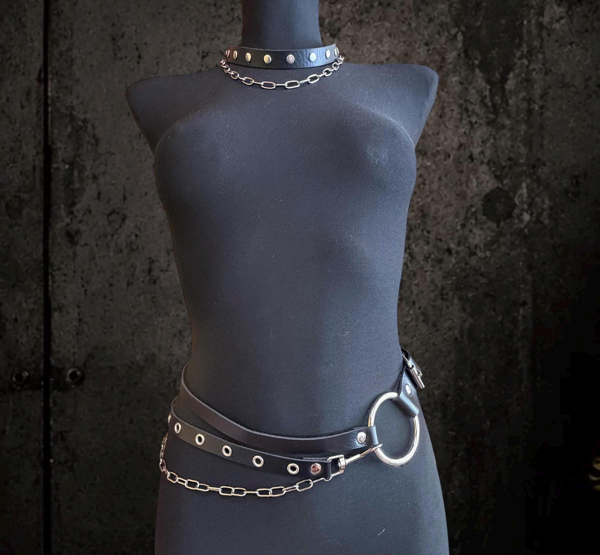 Leather Chain Waist Belt, Modular Asymmetric Fashion, Detachable O-Rings with Stainless Steel Hardware