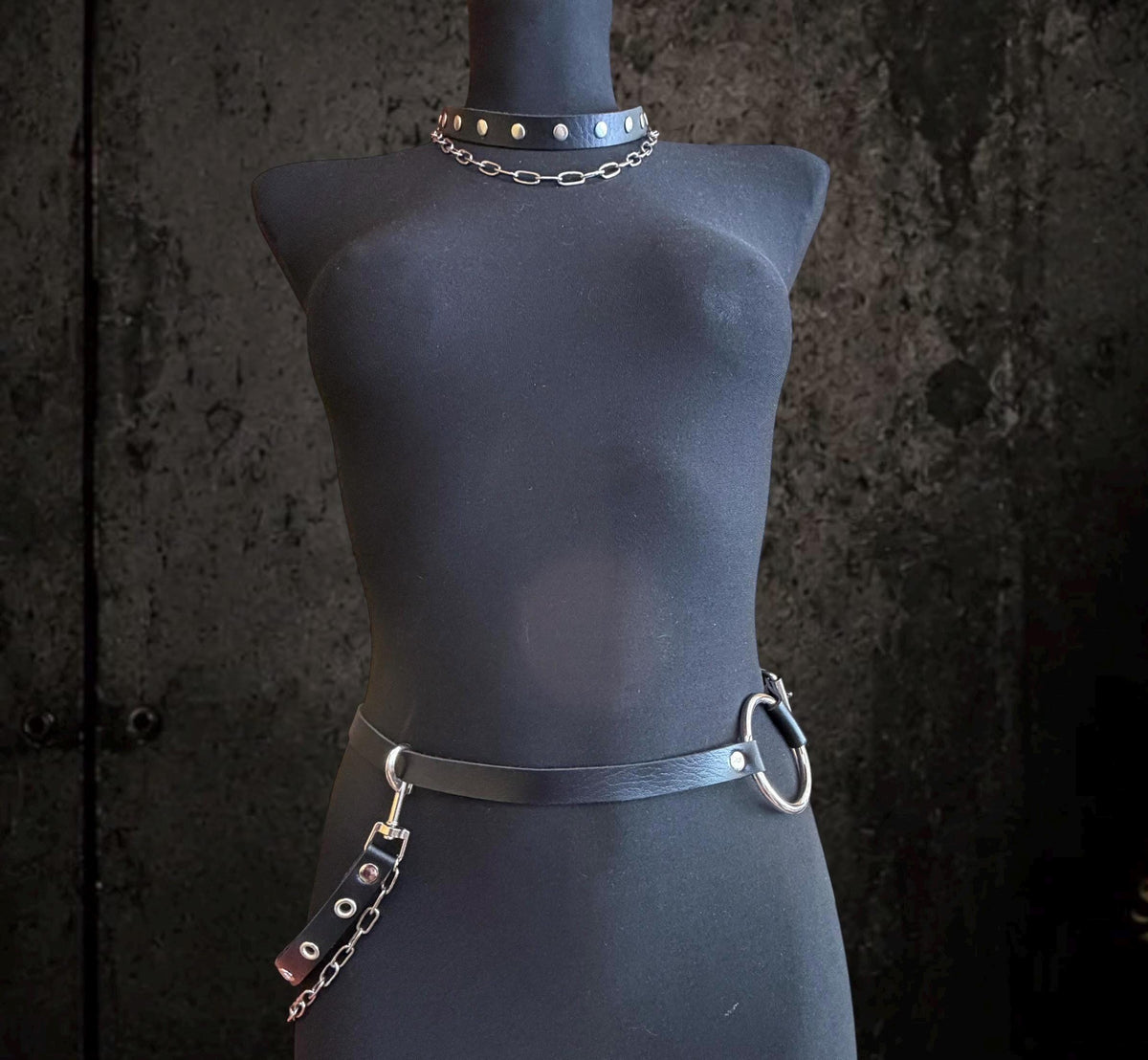 Leather Chain Waist Belt, Modular Asymmetric Fashion, Detachable O-Rings with Stainless Steel Hardware