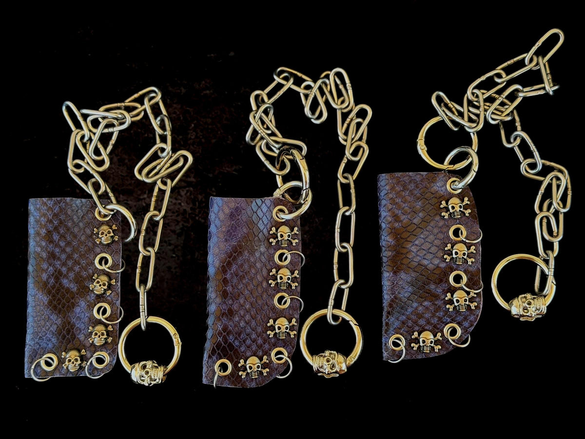 Blue & Black Python Print Genuine Leather Lighter or Lipstick Case / Bag Charm