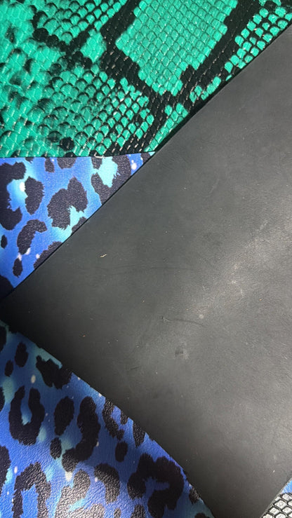 Blue & Black Python Print Genuine Leather Lighter or Lipstick Case / Bag Charm