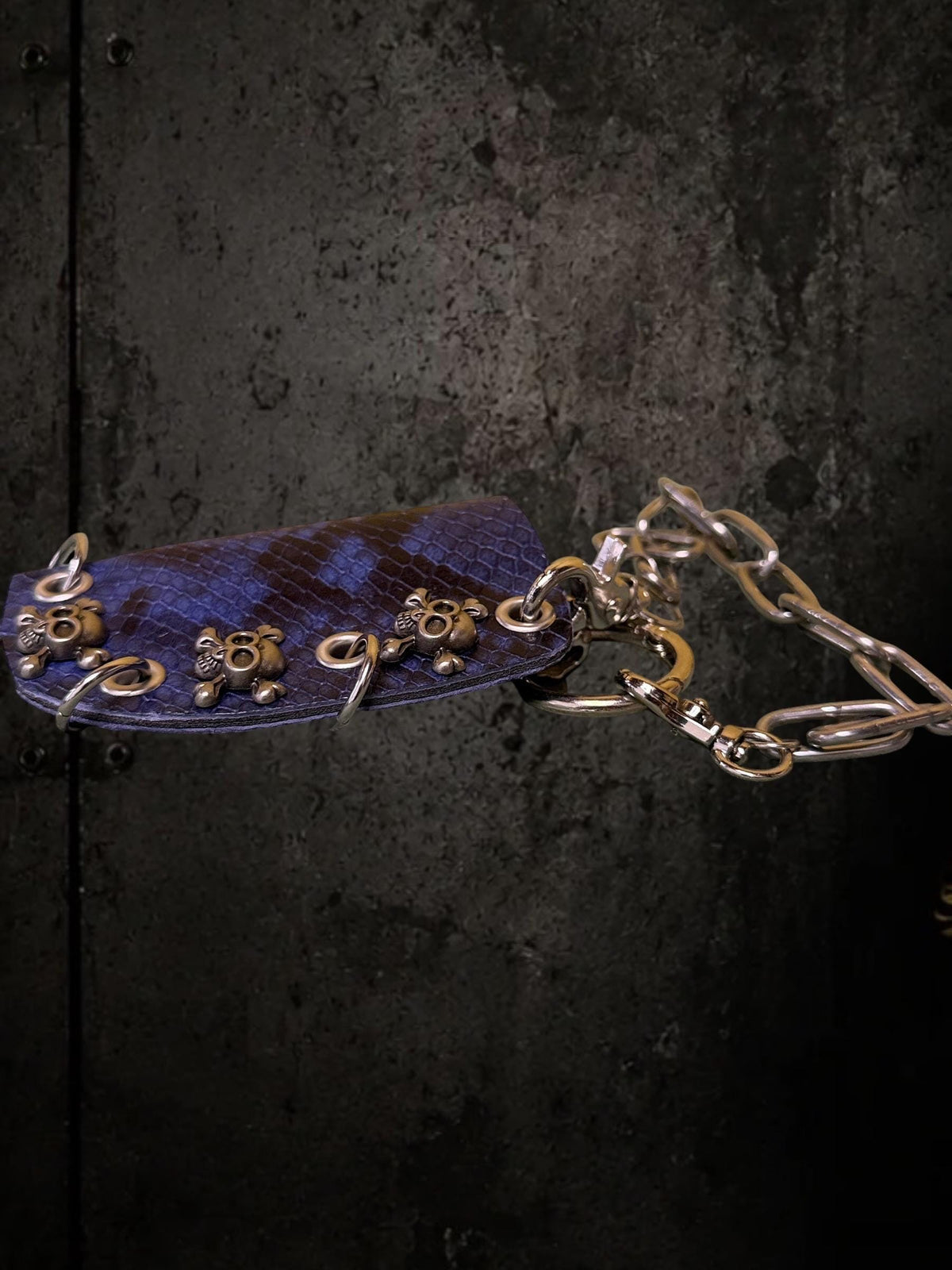 Blue & Black Python Print Genuine Leather Lighter or Lipstick Case / Bag Charm
