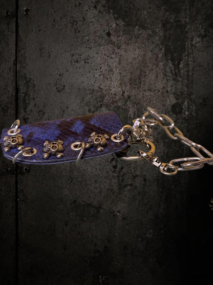 Blue & Black Python Print Genuine Leather Lighter or Lipstick Case / Bag Charm