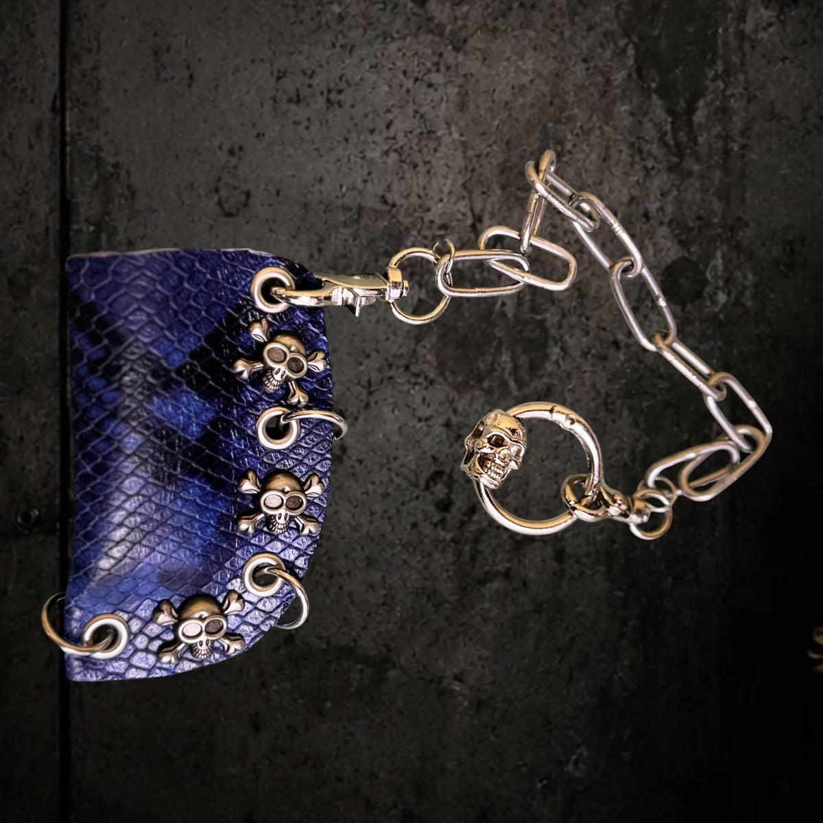 Blue & Black Python Print Genuine Leather Lighter or Lipstick Case / Bag Charm