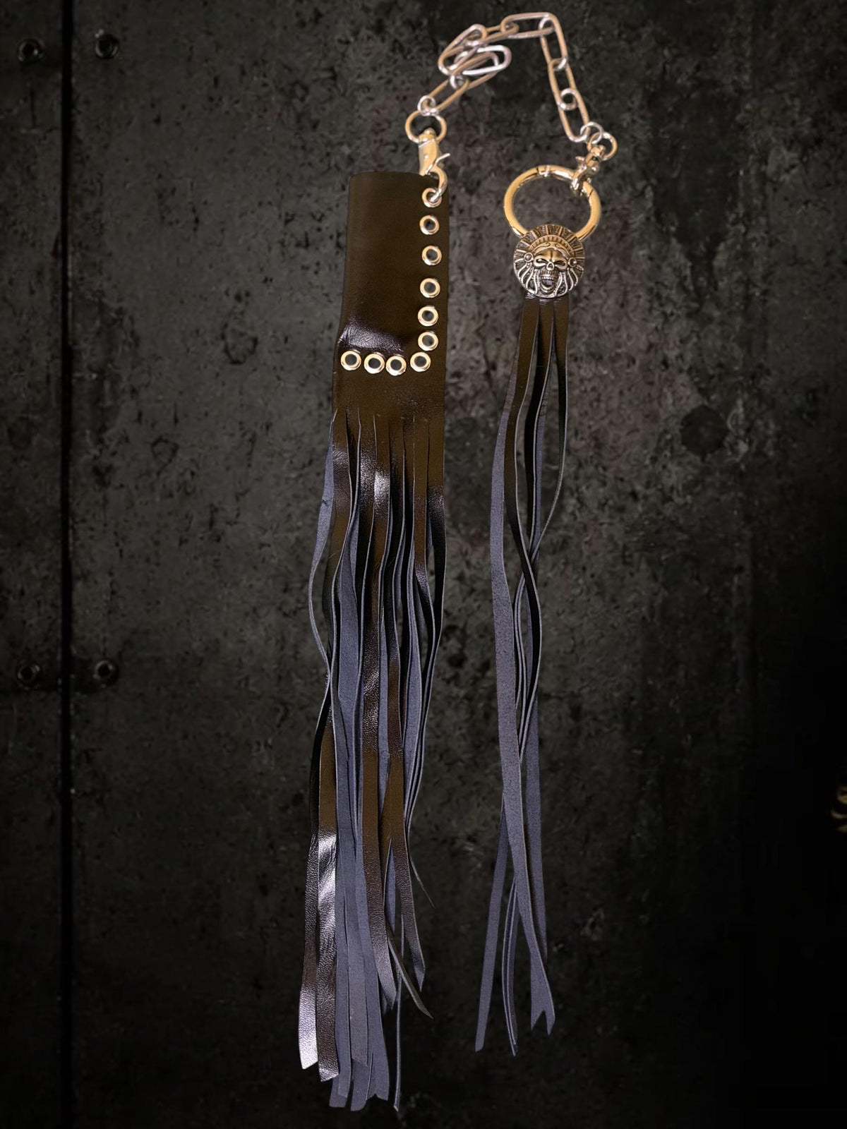 Black Leather Bag Charm With fringe Keychain and Lighter Case , Genuine Goat Leather Fringe Lighter Holder, Skull Key Ring