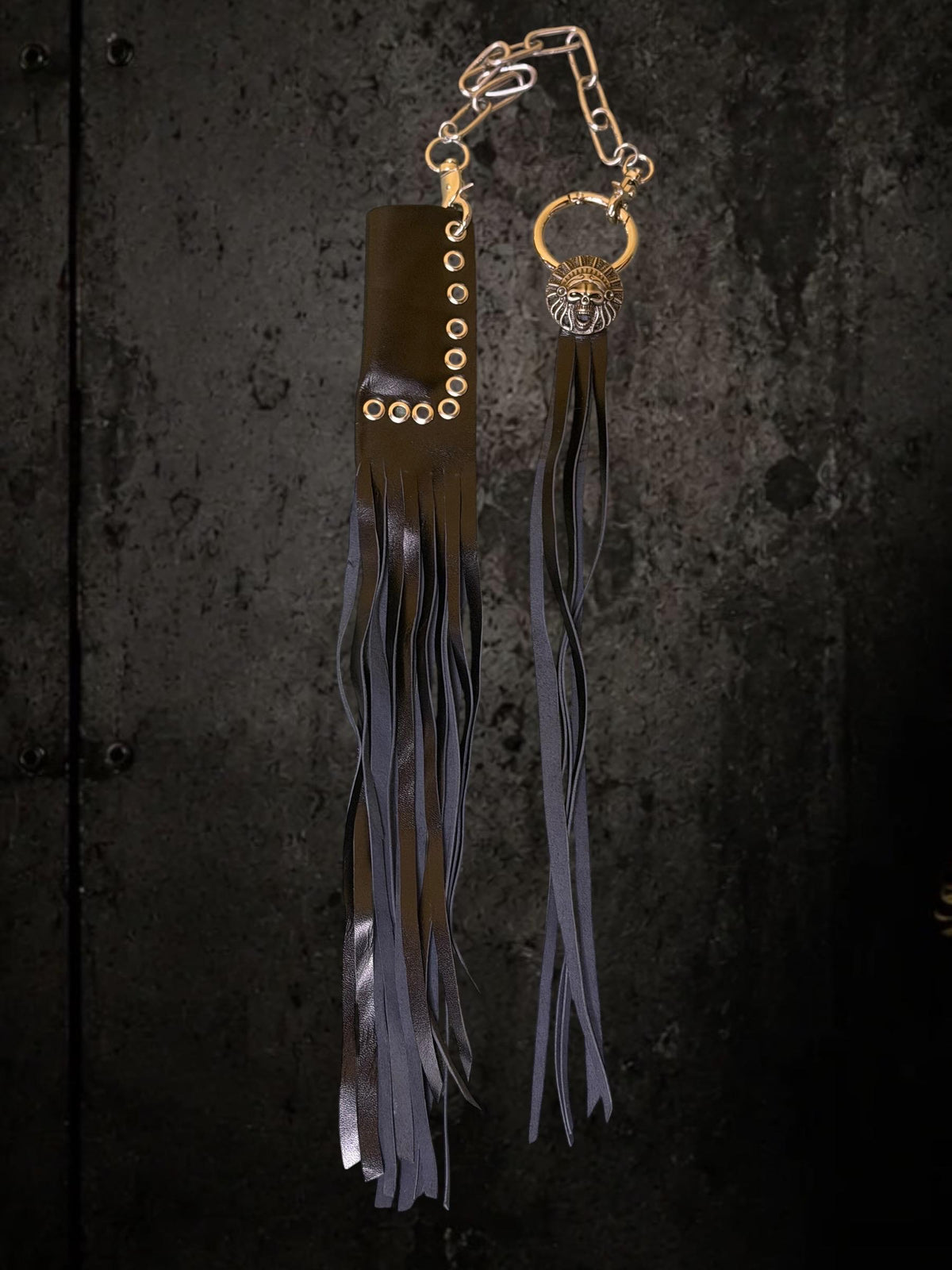 Black Leather Bag Charm With fringe Keychain and Lighter Case , Genuine Goat Leather Fringe Lighter Holder, Skull Key Ring