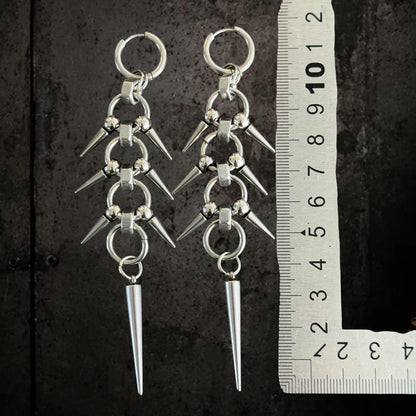 Gothic Spike Dangle Earrings, Stainless Steel Industrial Punk Jewellery, 11cm Long Drops