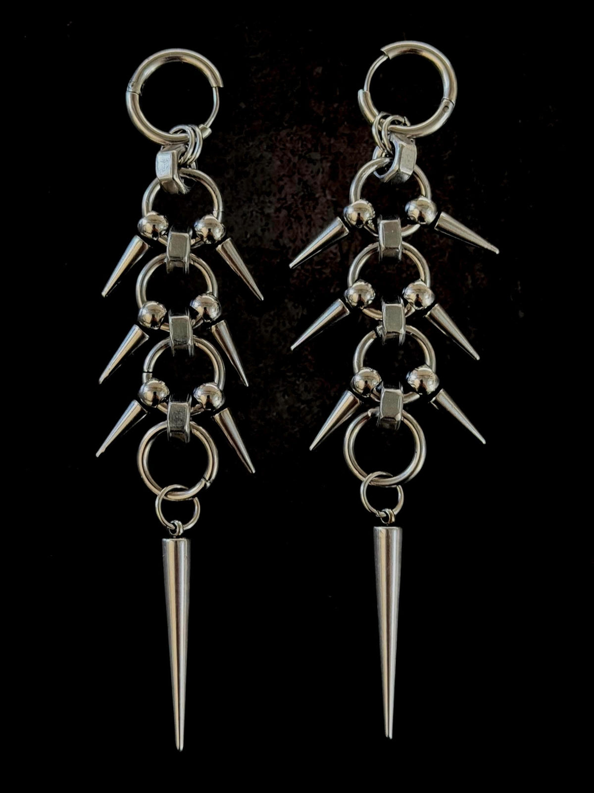 Gothic Spike Dangle Earrings, Stainless Steel Industrial Punk Jewellery, 11cm Long Drops