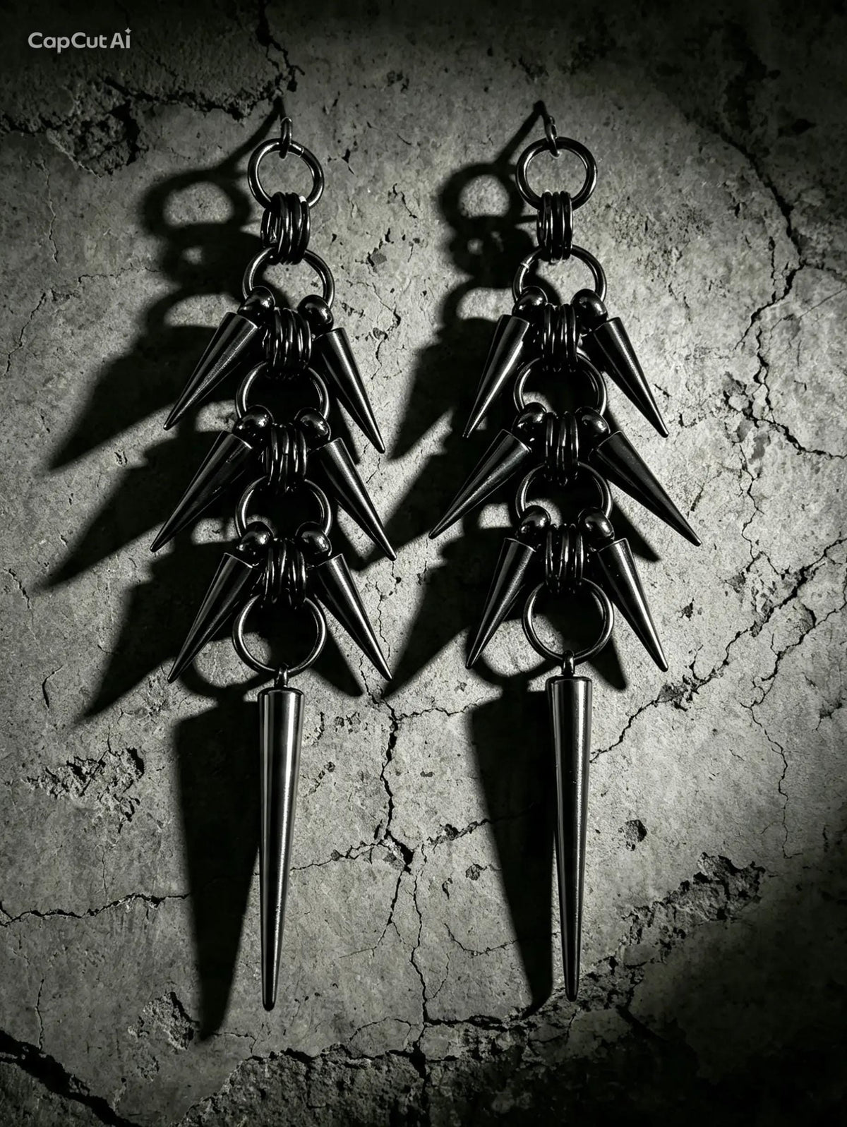 Black Stainless Steel Spike Dangle Earrings – Spine Design - Gothic Industrial Punk Jewellery (10cm)