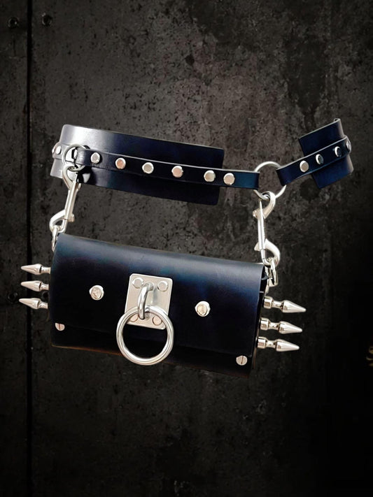 Spiked Italian Leather Utility Bag | Phone Purse, Handmade Shoulder Bag