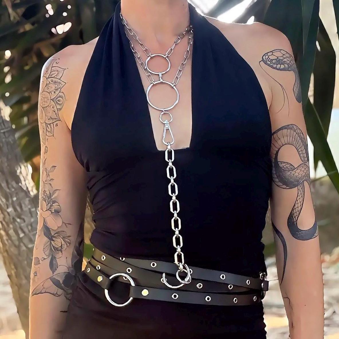 Convertible Harness, Waist Belt & Garter - Iris Modular Leather Choker Belt - Multiway Body Accessory