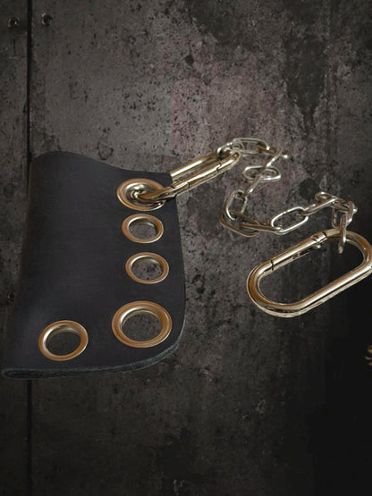 Leather lighter holder, Black studded lipstick case, Detachable chain with stainless steel hardware