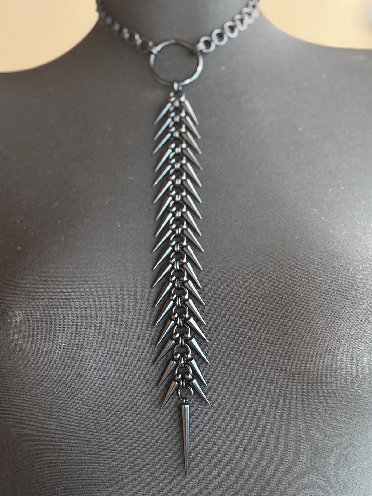 Spine Necklace, Handmade Stainless Steel, Cyberpunk Darkwear Accessory, Silver Gold or Black Finish