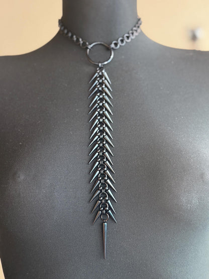 Spine Necklace, Handmade Stainless Steel, Cyberpunk Darkwear Accessory, Silver Gold or Black Finish